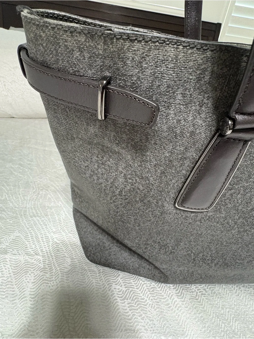 TUMI Sinclair Viera Classic Gray Tote Bag with Dark Brown Handles - Tote Bag